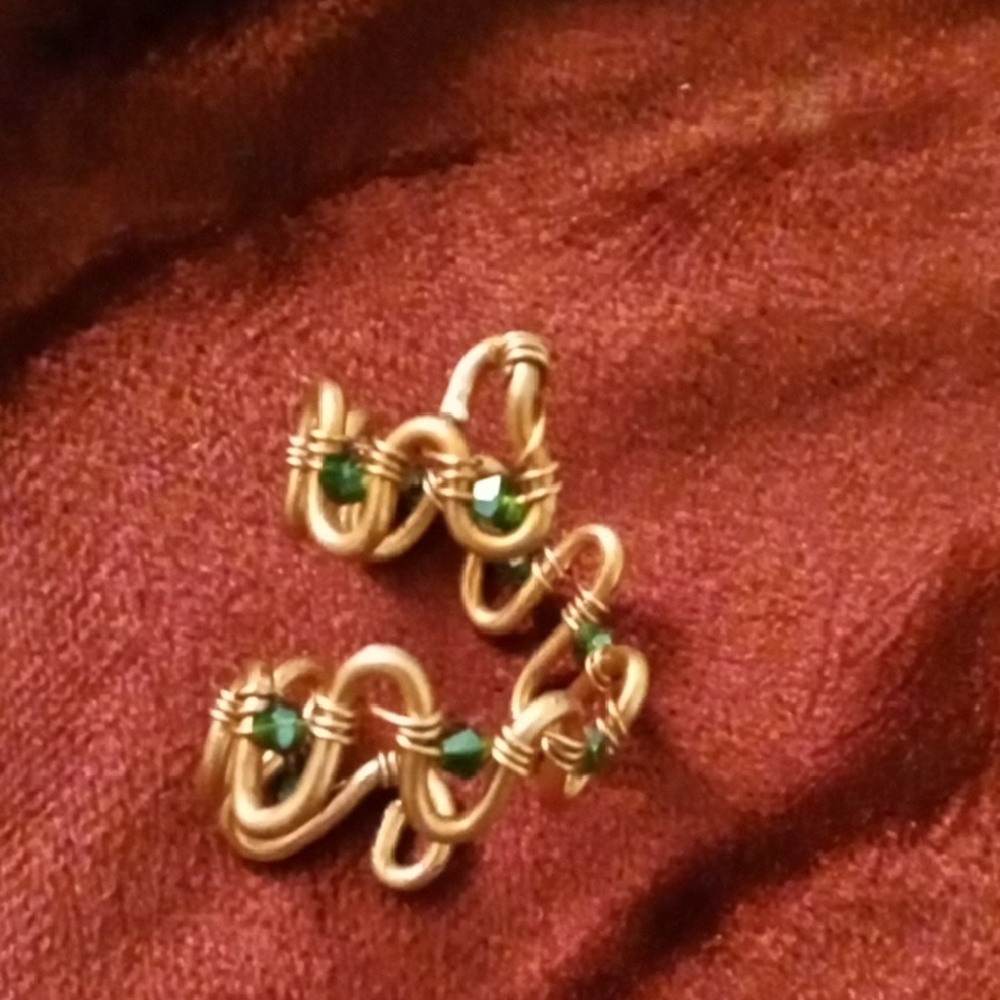 Elegant Gold and Green Wire Wrapped Earrings